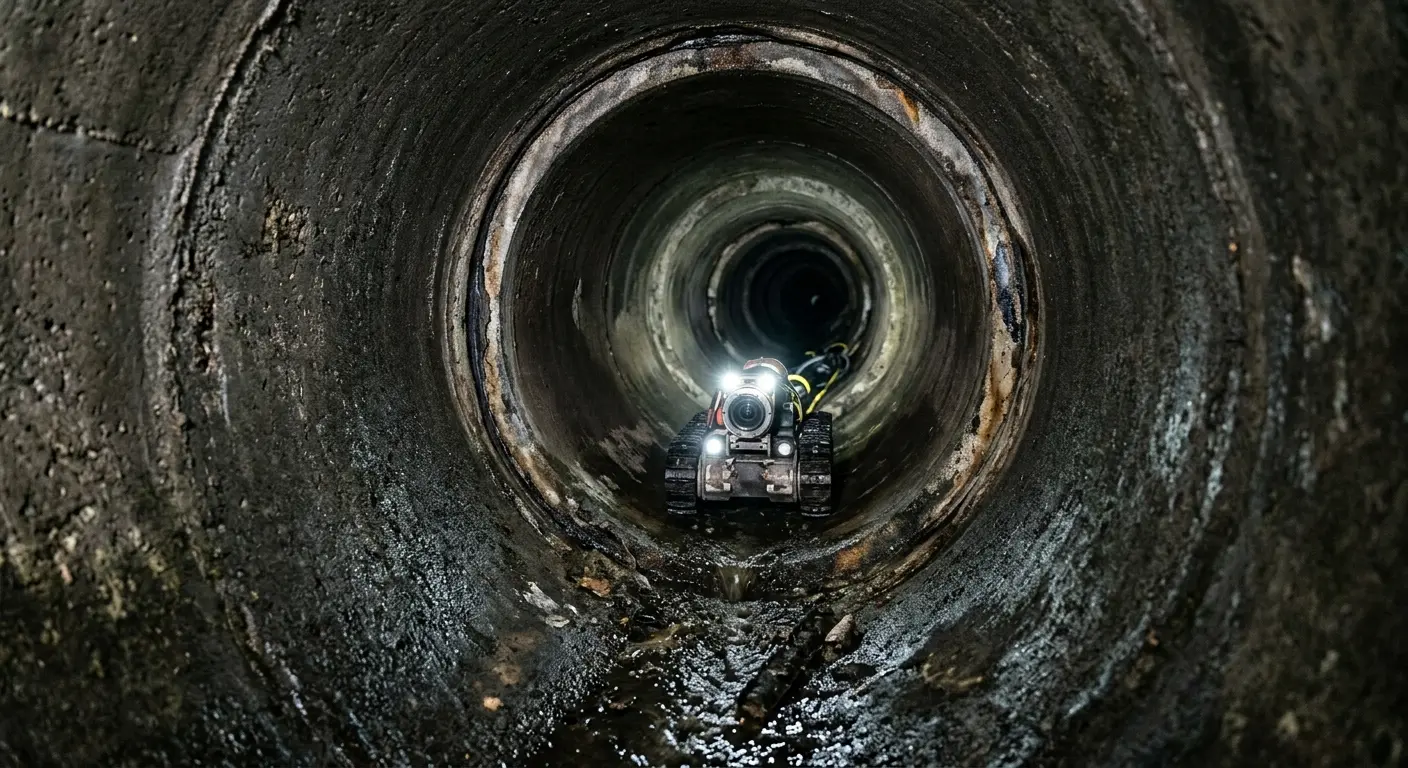 Robotic sewer camera inspecting pipe interior for Sewer Line Cleaning in Spartanburg