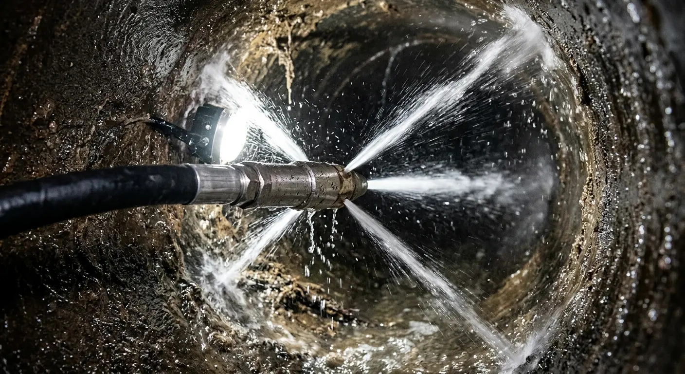 High-pressure hydro jetting nozzle cleaning sewer pipe for Storm Drain Cleaning in Spartanburg